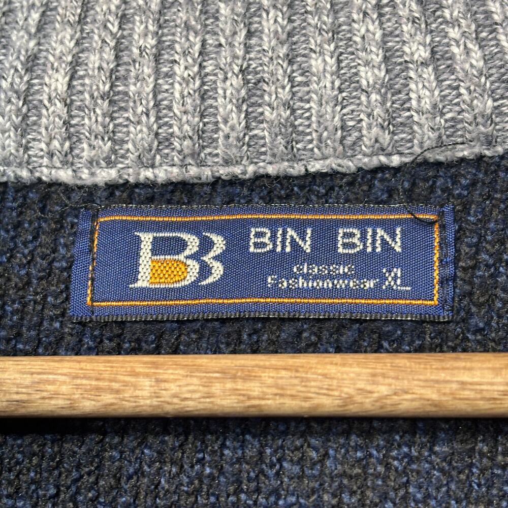 Bin Bin Mens Striped Colorblock 1/4 Zip Sweater XL Gray‎ Navy Retro Regency Warm - Picture 3 of 7